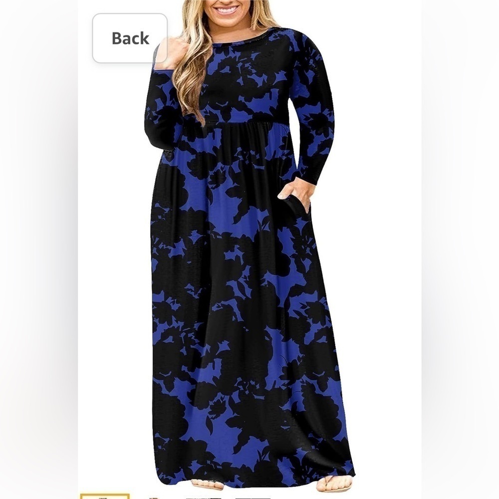 Plus Size Maxi Dress Long Sleeve Empire Waist Size 3X Royal Blue And Bl…